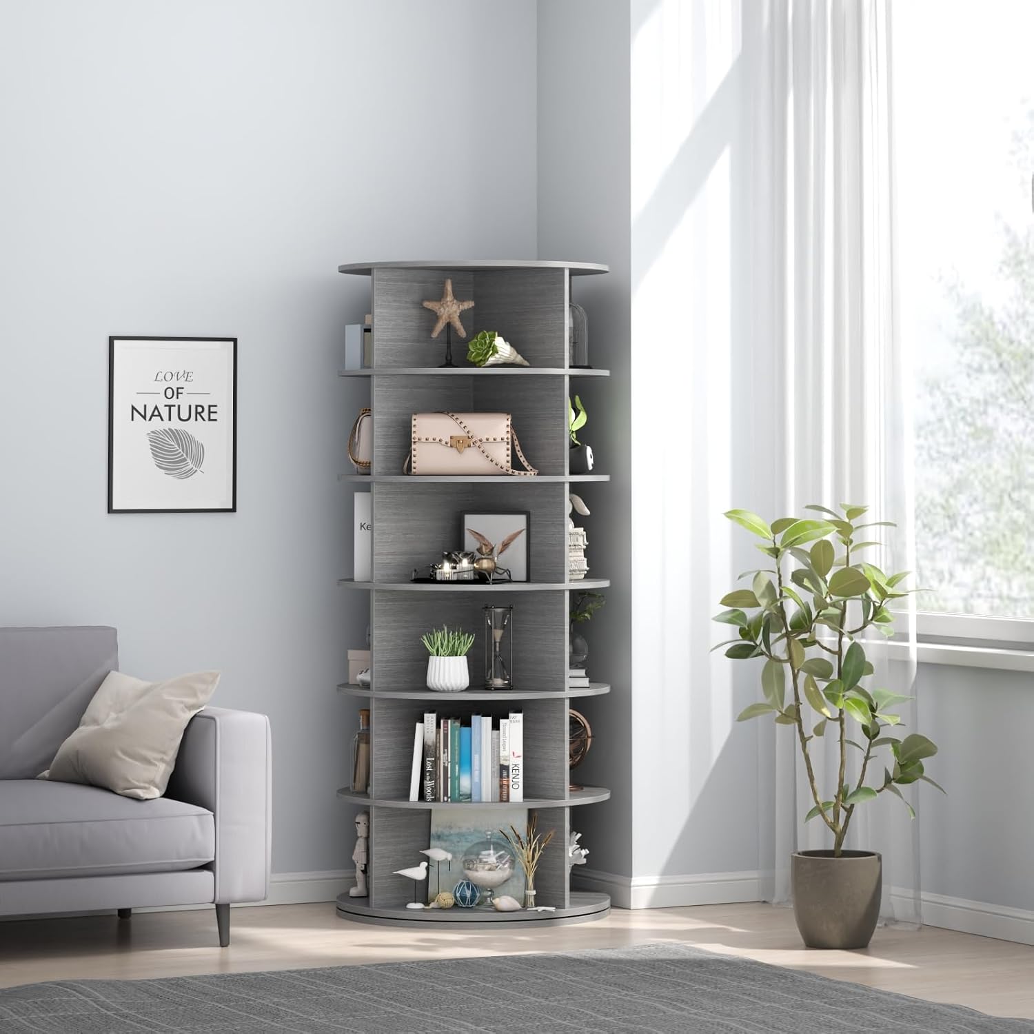 Rotating Shoe Rack, 6-Tier Spinning Shoe Tower, Free Standing 360°Revolving Shoe Storage Organizer Lazy Susan Shoe Rack for Entryway Living Room Hallway