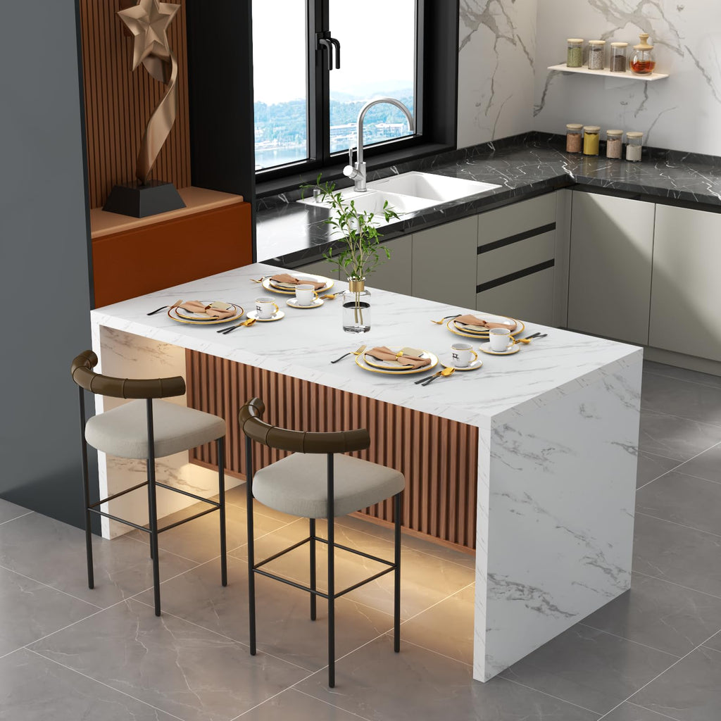 71" Large Imitation Marble Dining Table for 6-8 People, with LED Lights