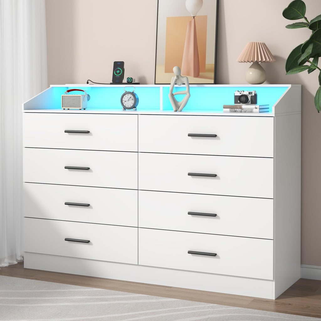12 Drawer Dresser for Bedroom with Power Outlet,Modern Dresser w/ LED Light