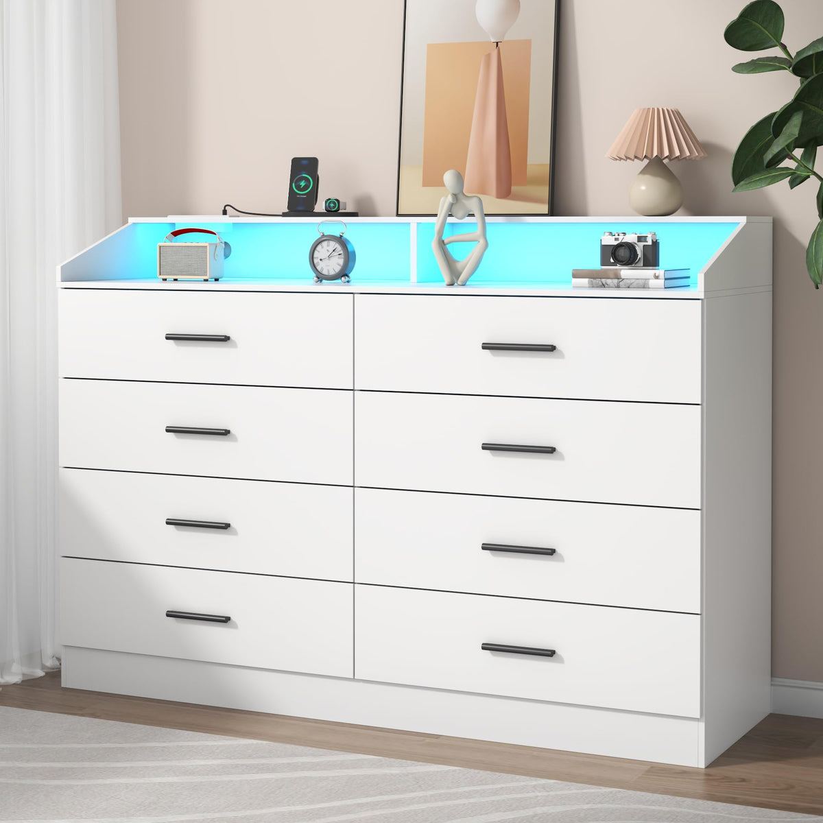 12 Drawer Dresser for Bedroom with Power Outlet,Modern Dresser w/ LED Light