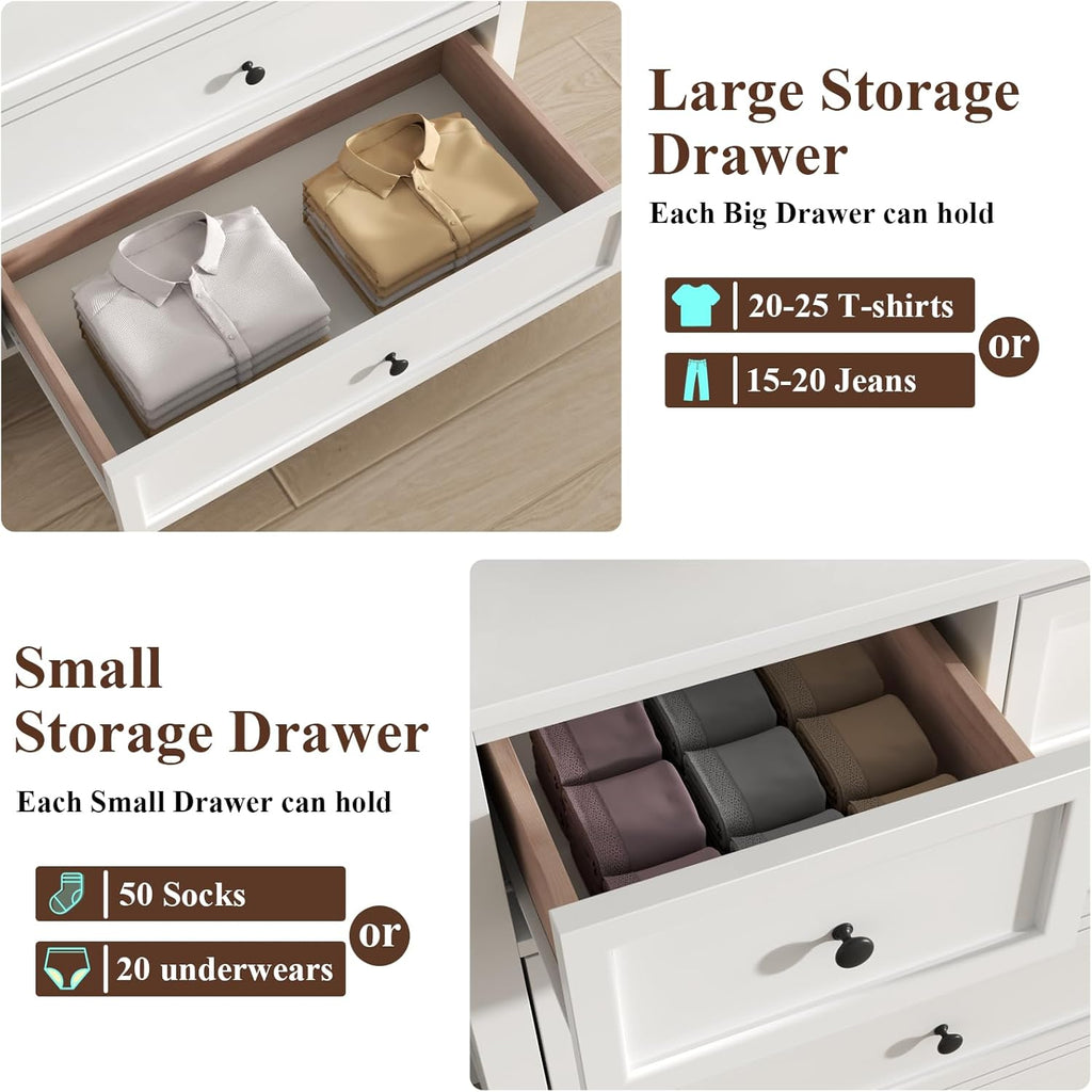 Farmhouse 10 Drawers Dresser for Bedroom, White Dresser Chest of Drawers, Wood Storage Dressers with Deep Drawers and Metal Handle, Wide Modern Dressers & TV Stand for Living Room, Closet, Hallway