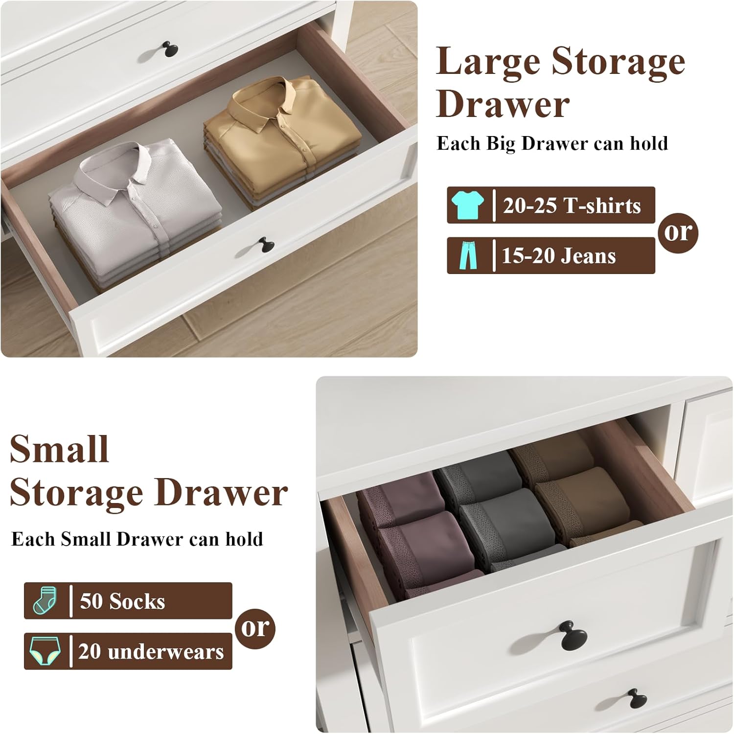 Farmhouse 10 Drawers Dresser for Bedroom, White Dresser Chest of Drawers, Wood Storage Dressers with Deep Drawers and Metal Handle, Wide Modern Dressers & TV Stand for Living Room, Closet, Hallway