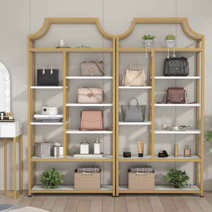 Lux Etagere 8-Tier Open Shelf Bookcase – 70.87" H x 31.5" L, Modern Metal Frame with Gold Finish & White Shelves, Tall Storage Display for Bedroom, Home Office & Living Room (Gold)