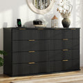 8 Drawer Dresser with Fluted Panel, 47.25" Wide Black Chest of Drawers with Power Outlet, Wooden Dresser Organizer with Sturdy Metal Handle, Modern Dresser TV Stand for Bedroom, Living Room, Entryway