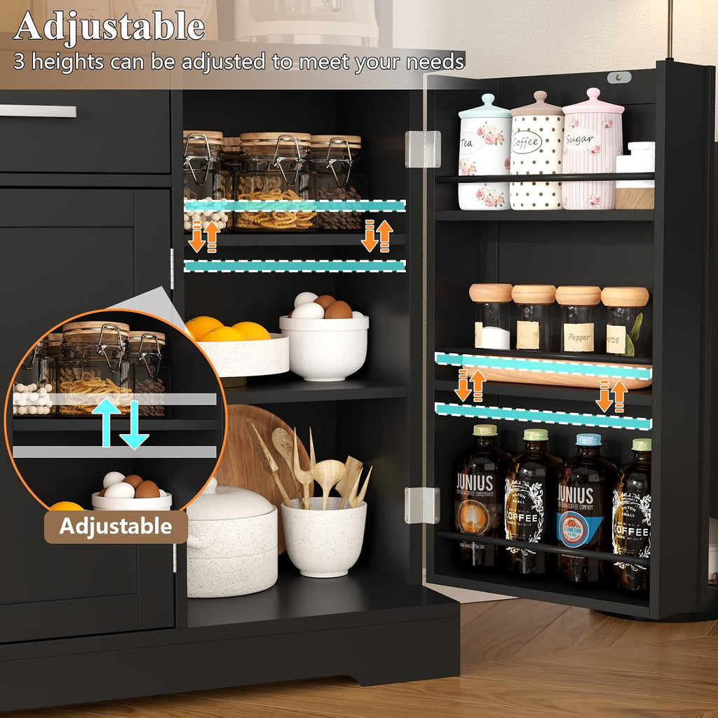 Tall Pantry Cabinet with Darwers, Modern Kitchen Hutch with Microwave Stand