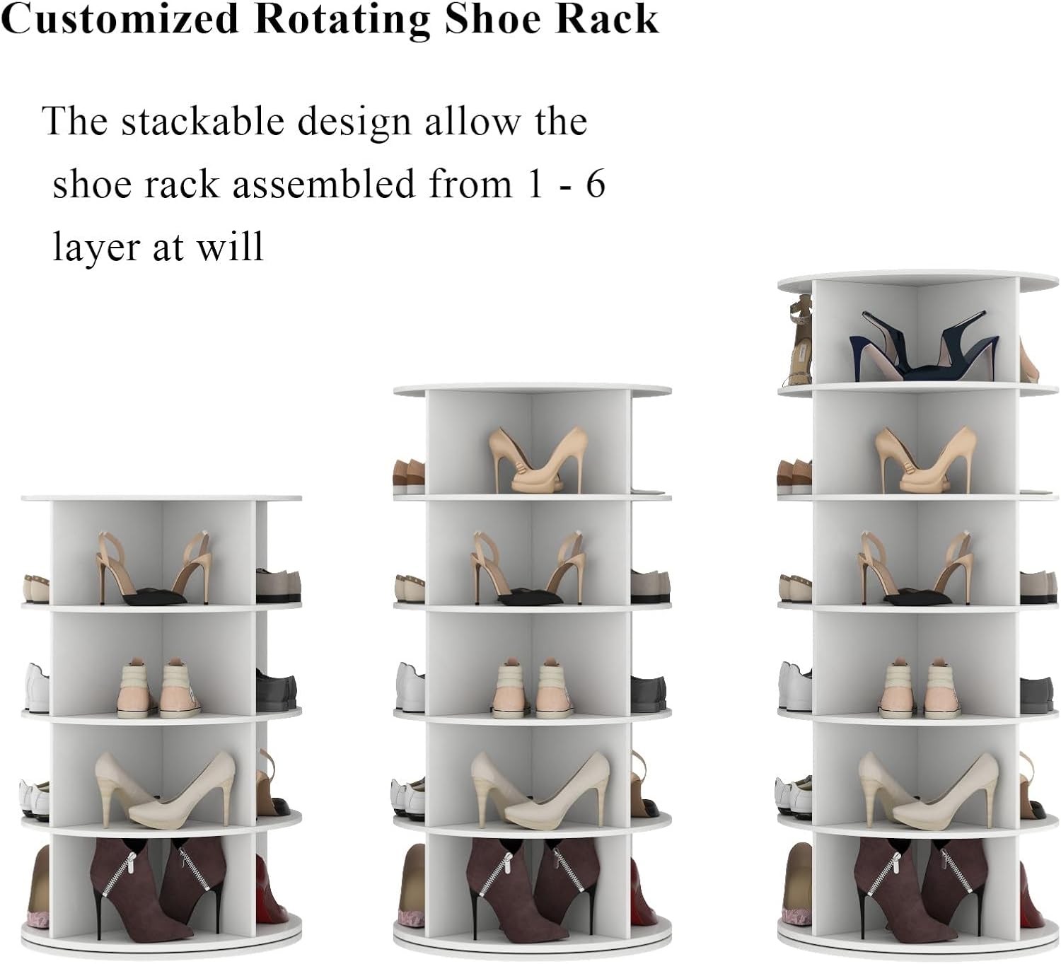 Rotating Shoe Rack, 6-Tier Spinning Shoe Tower, Free Standing 360°Revolving Shoe Storage Organizer Lazy Susan Shoe Rack for Entryway Living Room Hallway