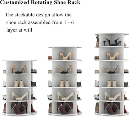 Rotating Shoe Rack, 6-Tier Spinning Shoe Tower, Free Standing 360°Revolving Shoe Storage Organizer Lazy Susan Shoe Rack for Entryway Living Room Hallway