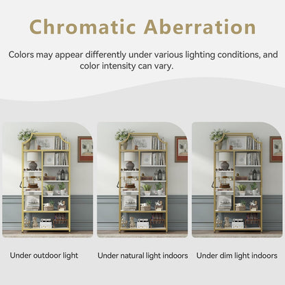 Lux Etagere 8-Tier Open Shelf Bookcase – 70.87" H x 31.5" L, Modern Metal Frame with Gold Finish & White Shelves, Tall Storage Display for Bedroom, Home Office & Living Room (Gold)