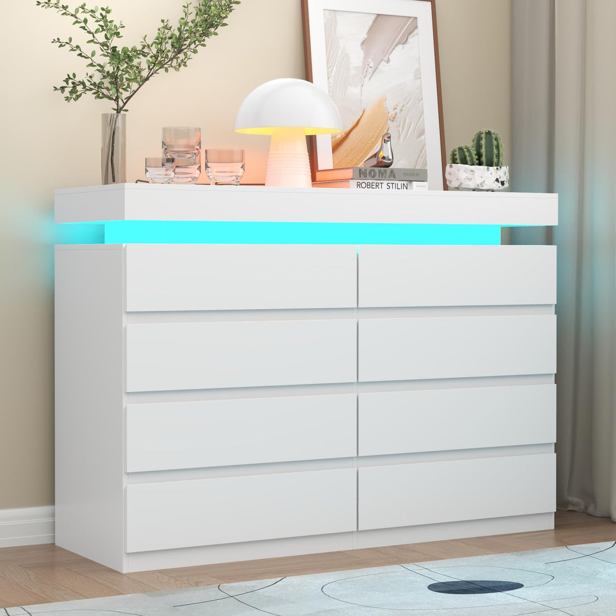 Gyfimoie 8 Drawer Dresser with Power Outlet, Modern Dresser with LED Light