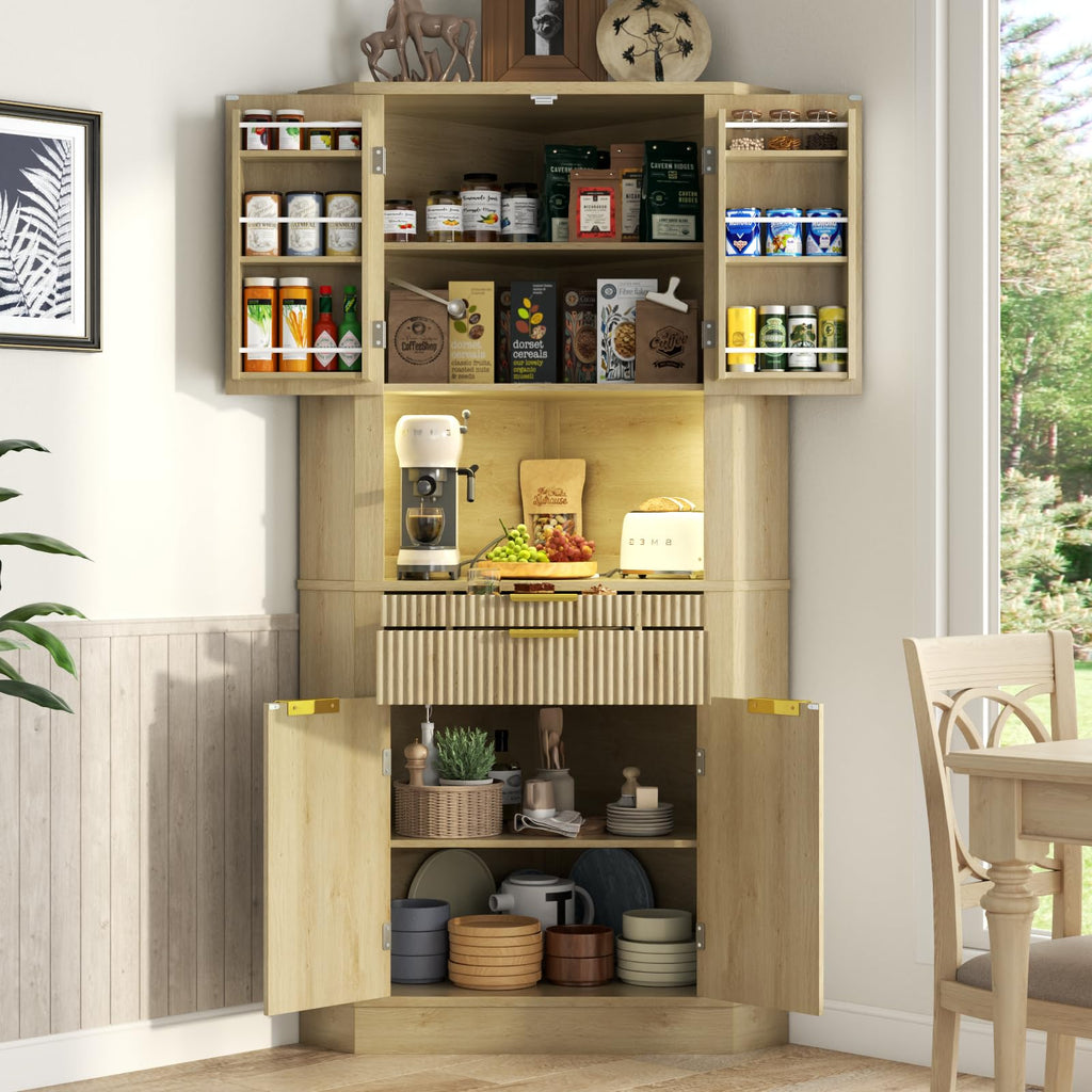 71" Tall Corner Cabinet,Kitchen Pantry Storage Cabinet with Doors & Shelves