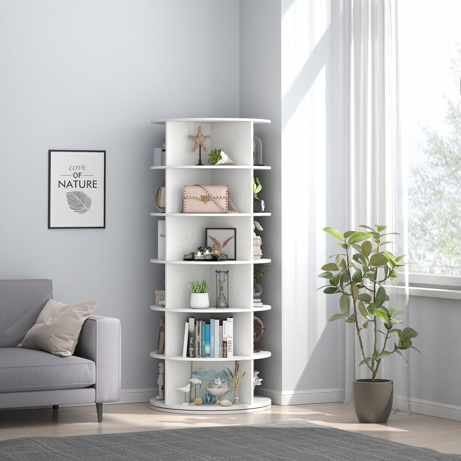 Rotating Shoe Rack, 6-Tier Spinning Shoe Tower, Free Standing 360°Revolving Shoe Storage Organizer Lazy Susan Shoe Rack for Entryway Living Room Hallway