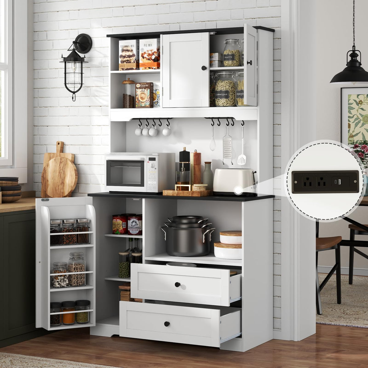 71" Tall Corner Cabinet,Kitchen Pantry Storage Cabinet with Doors & Shelves
