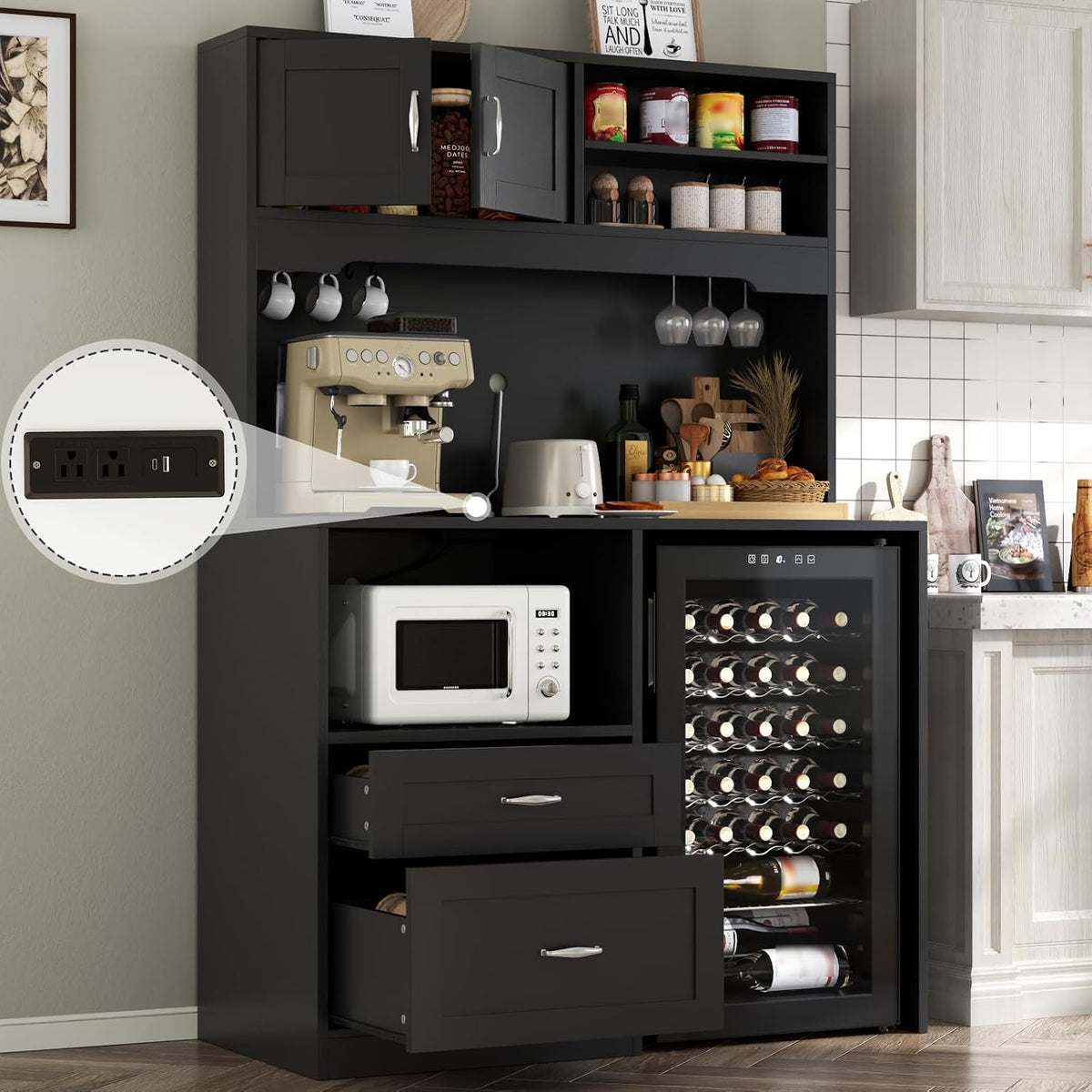 Gyfimoie 72" Tall Storage Cabinet with Fridge Space & Charging Station
