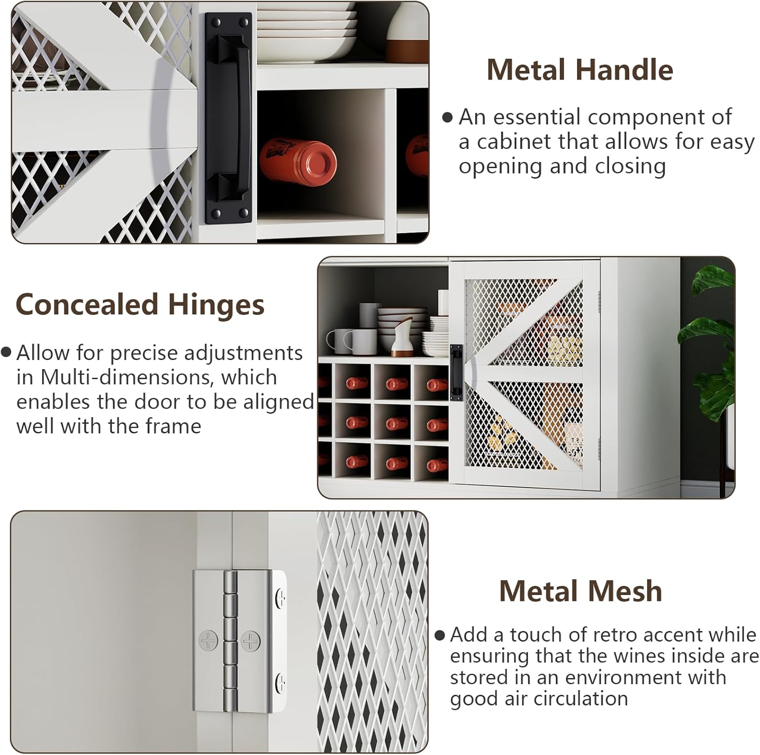 Wine Bar Cabinet with LED Lights, Farmhouse Coffe Bar with Mirror, 3 Drawers & Wine Rack, Kitchen Buffet Sideboard with Storage & Glass Holder, Liquor Cabinet Hutch (53.66" Tall)