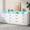 12 Drawer Dresser for Bedroom with Power Outlet,Modern Dresser w/ LED Light