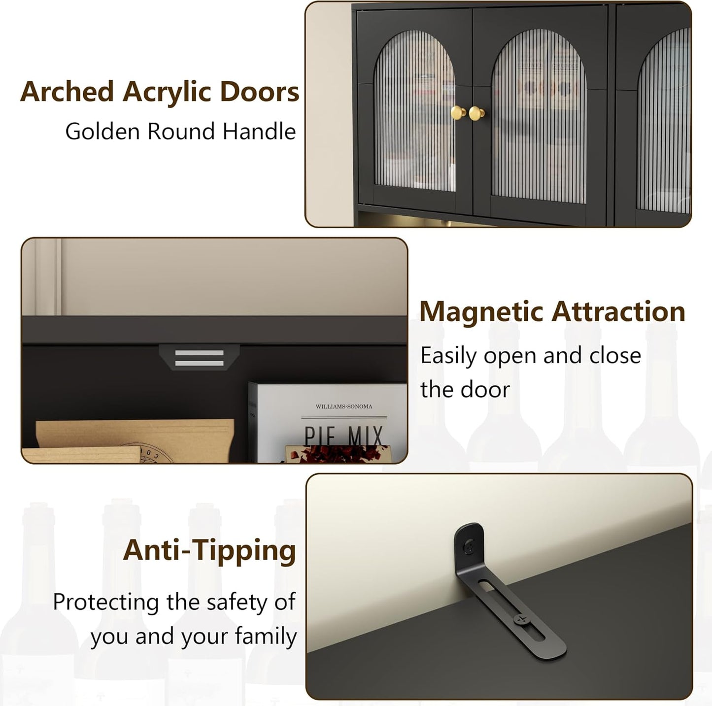 71'' Tall Kitchen Pantry Storage Cabinet, Large Black Pantry Cabinet with Wine & Glass Rack, 47'' Extra Wide LED Pantries with DIY Pegboard & Drawers & Doors, Modern Kitchen Hutch with Countertop