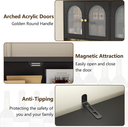 71'' Tall Kitchen Pantry Storage Cabinet, Large Black Pantry Cabinet with Wine & Glass Rack, 47'' Extra Wide LED Pantries with DIY Pegboard & Drawers & Doors, Modern Kitchen Hutch with Countertop