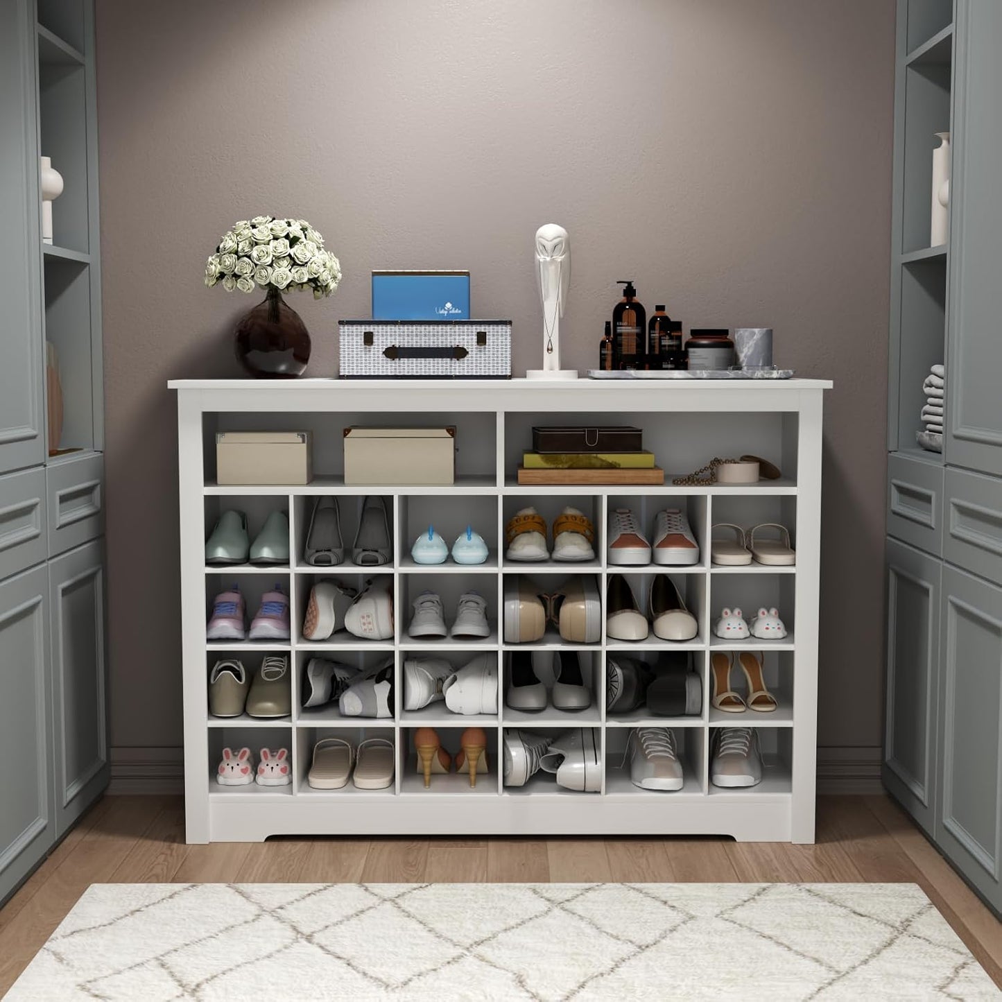 5-Tier Storage Cabinet for Entryway, Modern Shoe Rack with 26 Cubbies, Freestanding Shoe Organizer with 24 Pair Shoe Storage Cabinet for Hallway,Bedroom,Living Room(White