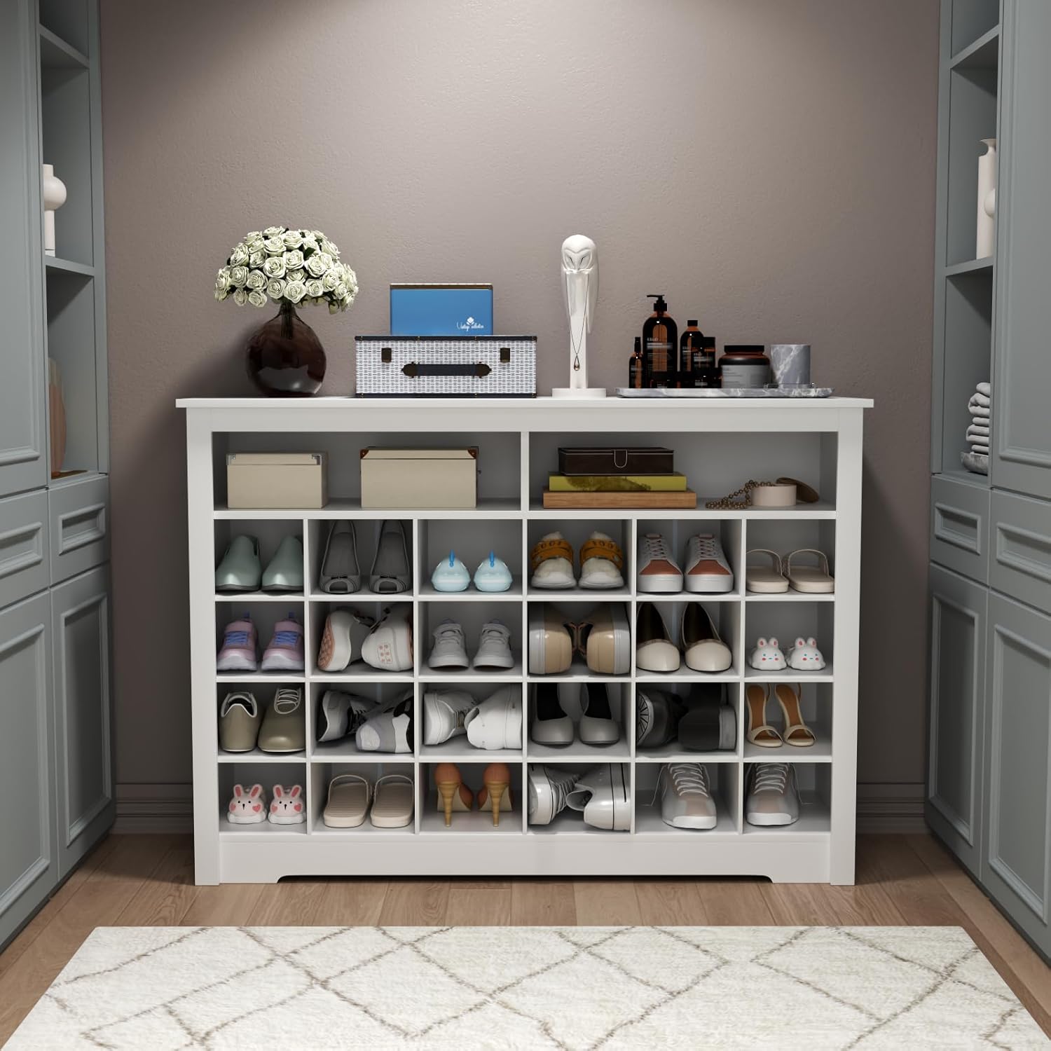 5-Tier Storage Cabinet for Entryway, Modern Shoe Rack with 26 Cubbies, Freestanding Shoe Organizer with 24 Pair Shoe Storage Cabinet for Hallway,Bedroom,Living Room(White