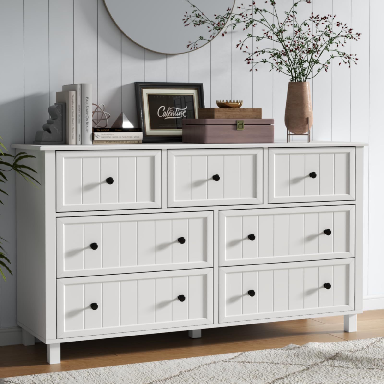 Farmhouse 10 Drawers Dresser for Bedroom, White Dresser Chest of Drawers, Wood Storage Dressers with Deep Drawers and Metal Handle, Wide Modern Dressers & TV Stand for Living Room, Closet, Hallway