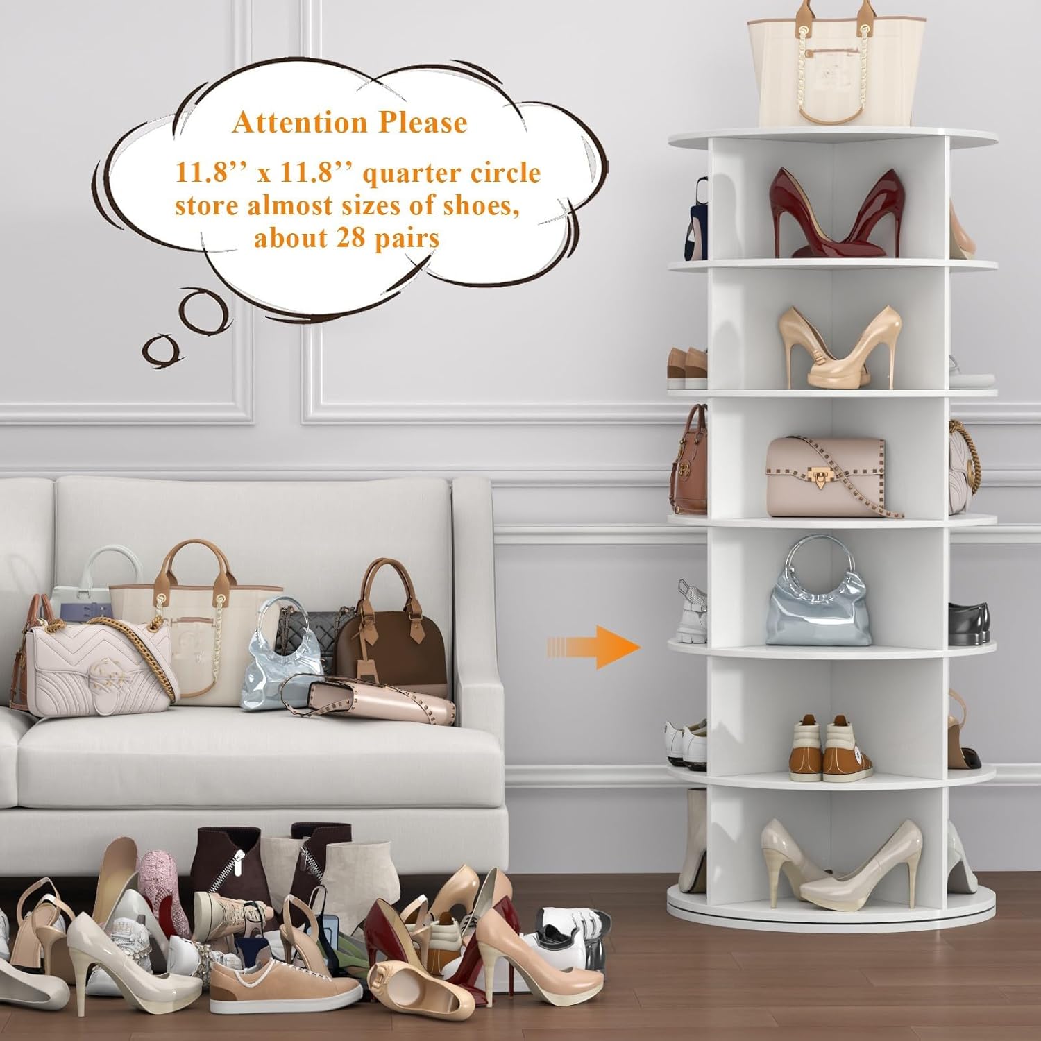 Rotating Shoe Rack, 6-Tier Spinning Shoe Tower, Free Standing 360°Revolving Shoe Storage Organizer Lazy Susan Shoe Rack for Entryway Living Room Hallway