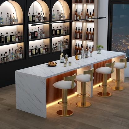 63" Large Imitation Marble Dining Table for 4-6 People(Patent Pending), Island Table with LED Lights, Mordern Marble Stripes Kitchen Dining Table with Grille design for Dining Room,Living Room,White