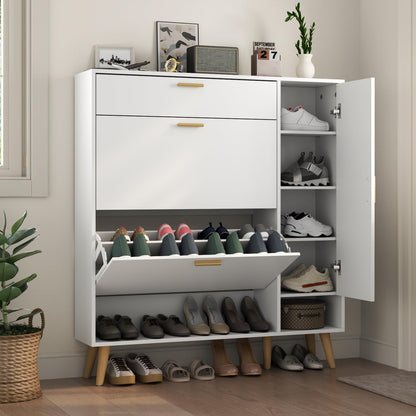 Shoe Cabinet Storage for Entryway, Slim Shoe Organizer Cabinet 2 Flip Drawer, Narrow Hidden Shoe Storage Side Door Cabinte (Black)