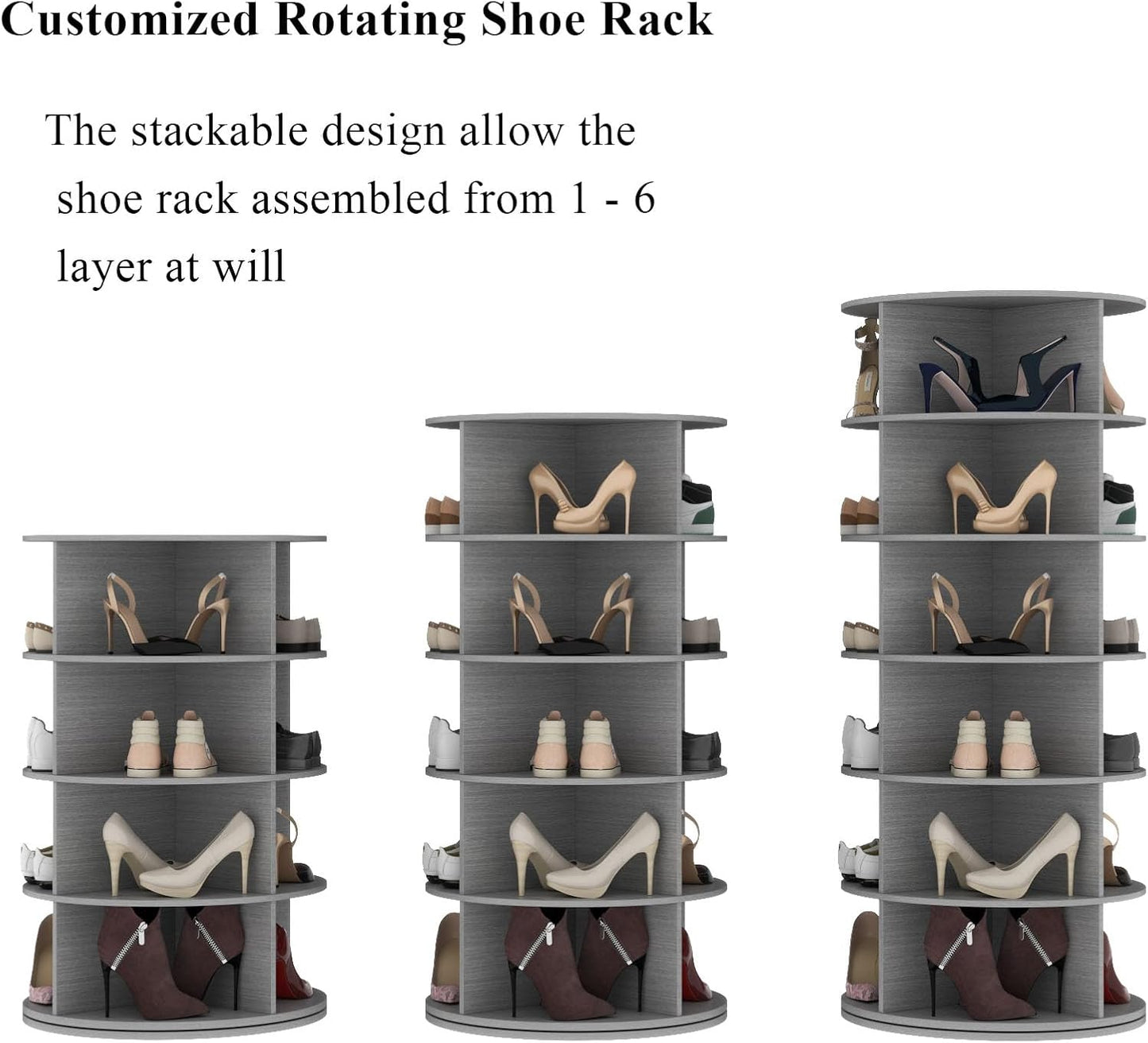 Rotating Shoe Rack, 6-Tier Spinning Shoe Tower, Free Standing 360°Revolving Shoe Storage Organizer Lazy Susan Shoe Rack for Entryway Living Room Hallway