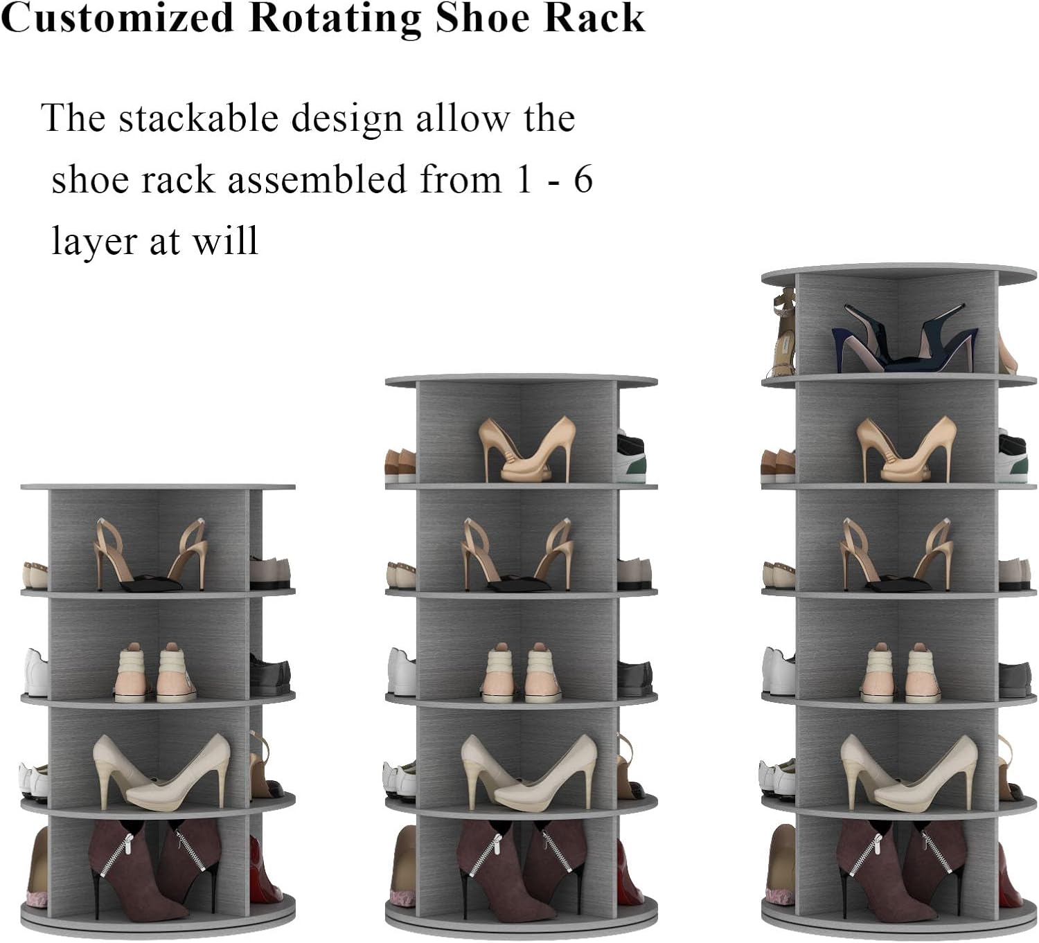 Rotating Shoe Rack, 6-Tier Spinning Shoe Tower, Free Standing 360°Revolving Shoe Storage Organizer Lazy Susan Shoe Rack for Entryway Living Room Hallway