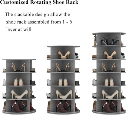 Rotating Shoe Rack, 6-Tier Spinning Shoe Tower, Free Standing 360°Revolving Shoe Storage Organizer Lazy Susan Shoe Rack for Entryway Living Room Hallway