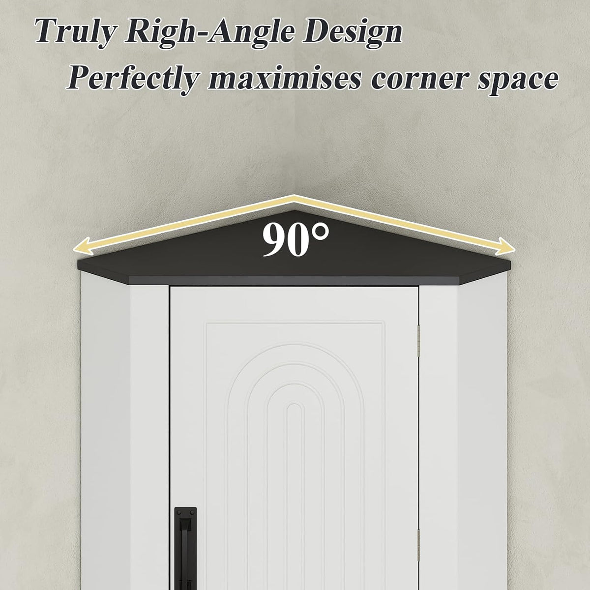 Corner Cabinet, Freestanding Kitchen Pantry Storage Cabinet, White Fluted
