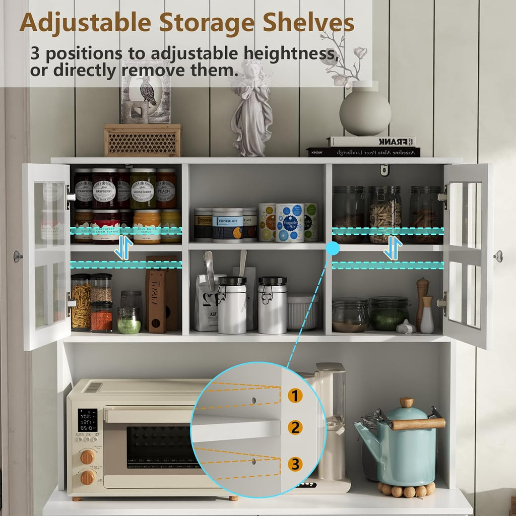 Kitchen Pantry Cabinet with Double Tilt Out Trash Cabinet, 68" Tall Storage Cabinets with 2 Drawers & Hutch, 20 Gallon Hidden Trash Can Cabinets, Kitchen Cupboard with Microwave Coffee Stand