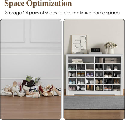 5-Tier Storage Cabinet for Entryway, Modern Shoe Rack with 26 Cubbies, Freestanding Shoe Organizer with 24 Pair Shoe Storage Cabinet for Hallway,Bedroom,Living Room(White