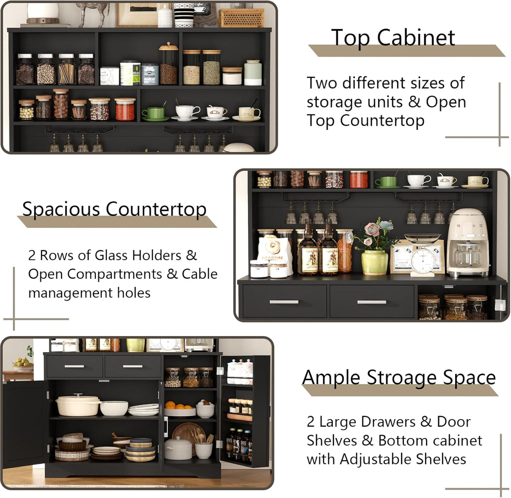 Tall Pantry Cabinet with Darwers, Modern Kitchen Hutch with Microwave Stand
