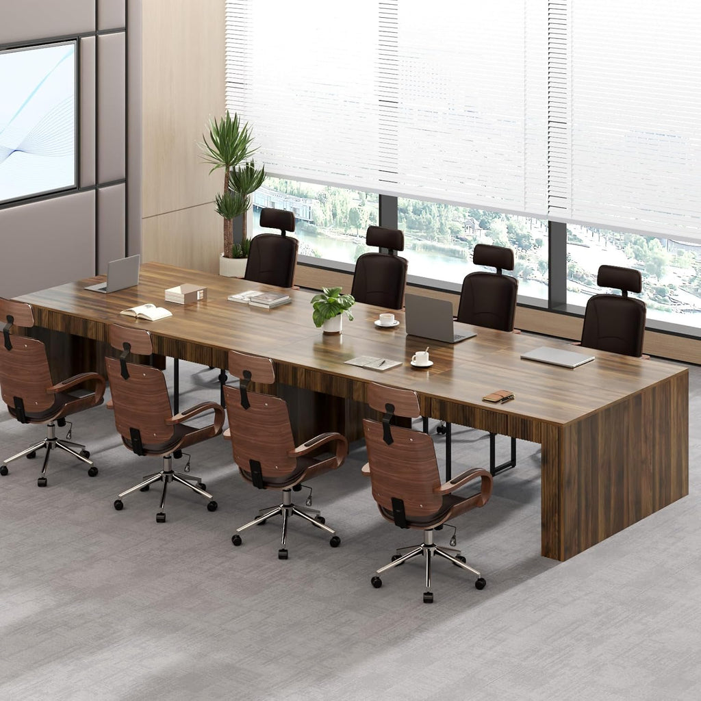 78.74" Executive Desk, Large Office Desk with 2 Drawer, Farmhouse Wooden Computer Desk Writing Table Conference Workstation Table for Office, Study, Dark Brown