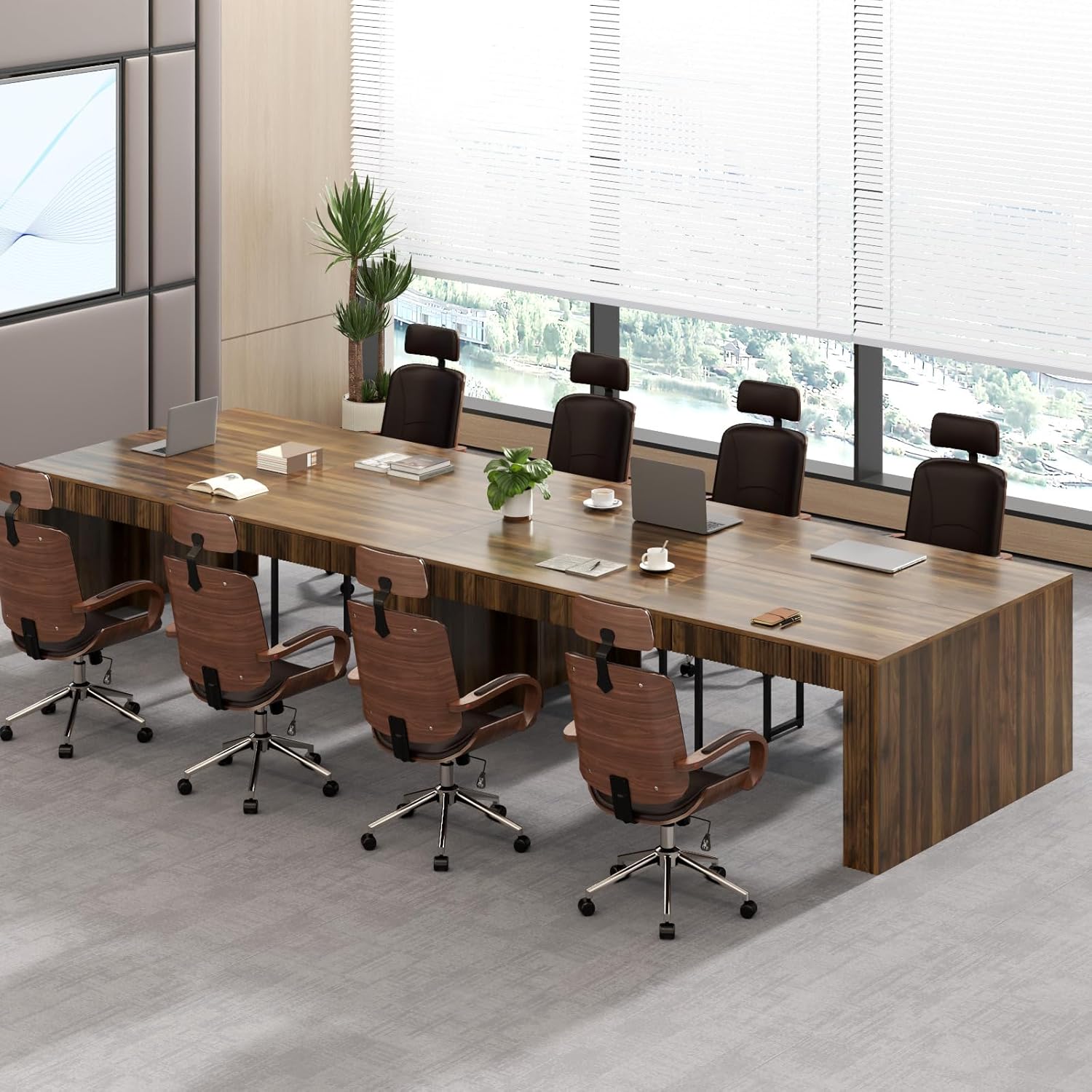 78.74" Executive Desk, Large Office Desk with 2 Drawer, Farmhouse Wooden Computer Desk Writing Table Conference Workstation Table for Office, Study, Dark Brown