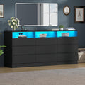9 Drawers Dresser with Power Outlet, LED Large Dressers Chest with Handle Free Drawers, Modern Long Dressers Storage Cabinet for Closet Living Room (Black)