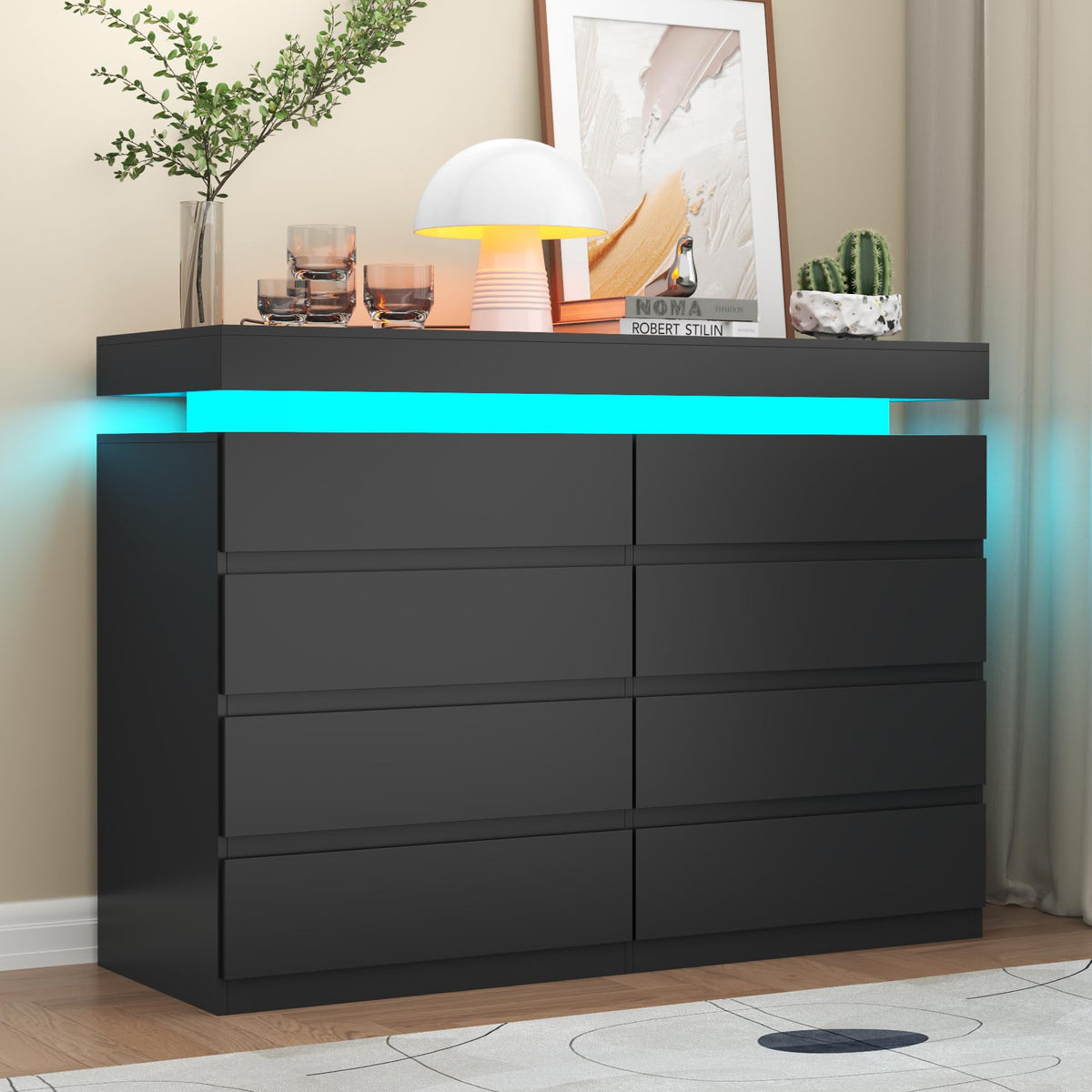 Gyfimoie 8 Drawer Dresser with Power Outlet, Modern Dresser with LED Light