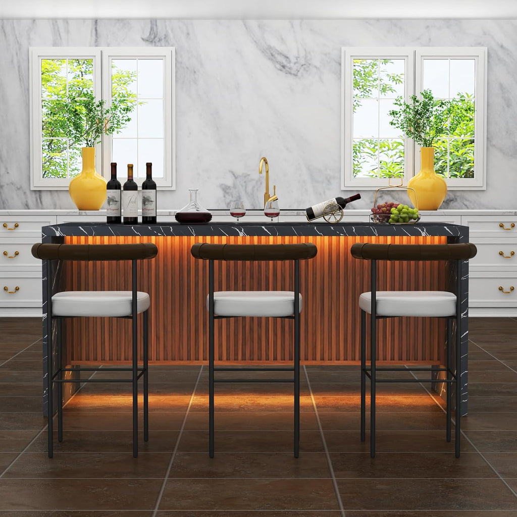 71" Large Imitation Marble Dining Table for 6-8 People, with LED Lights