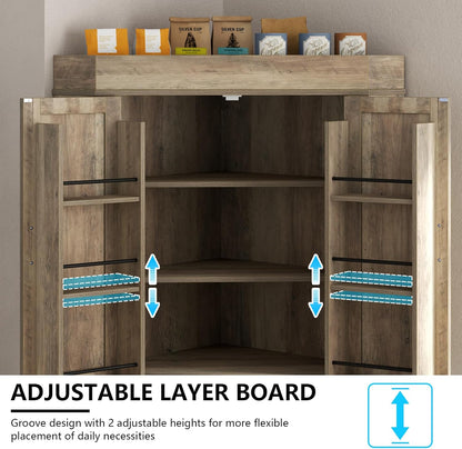 Corner Cabinet,Kitchen Pantry Storage Cabinet,Freestanding Buffet Hutch with 4 Doors and Shelves,Tall Food Pantry Farmhouse Furniture with Side Rack for Kitchen Dining Room(Retro)