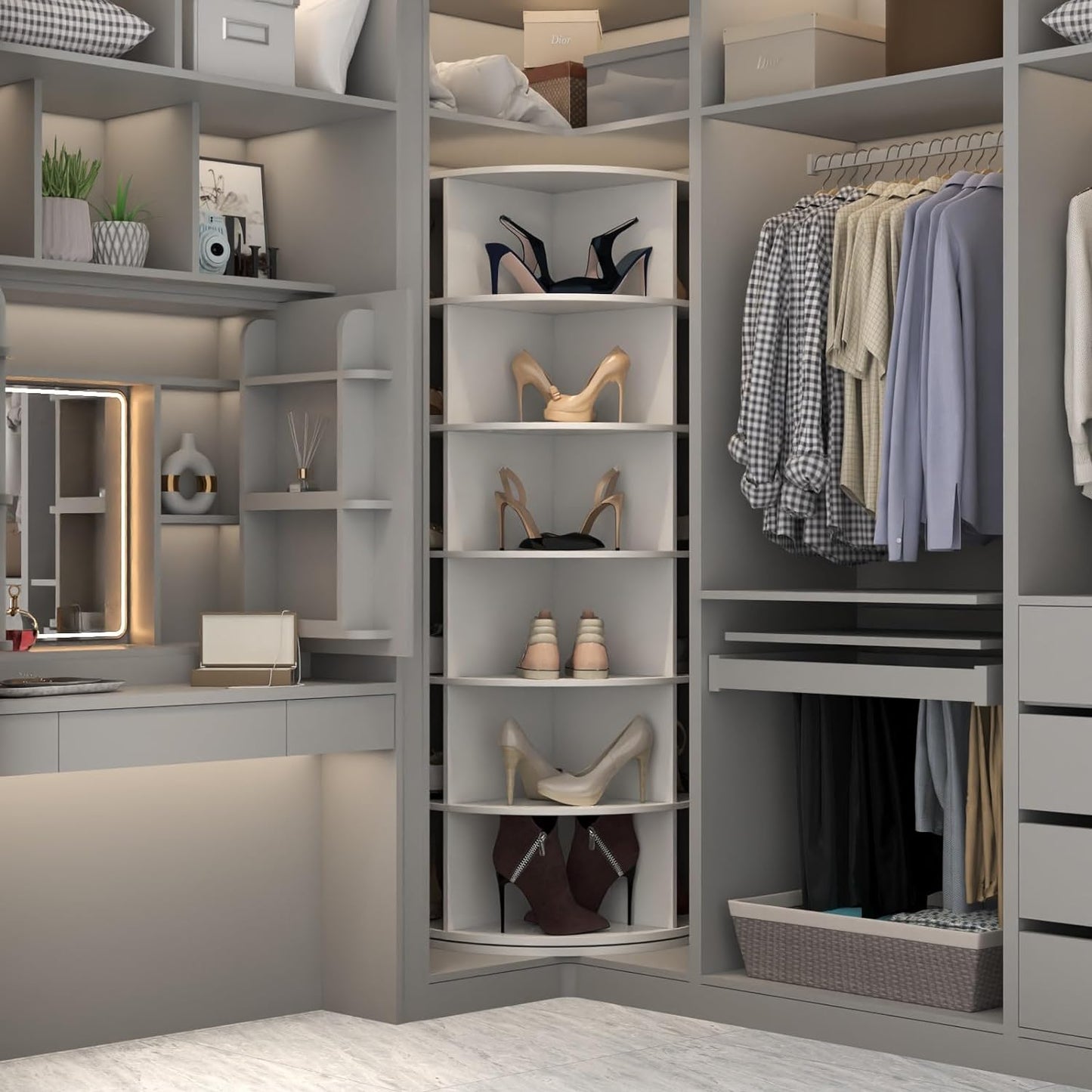 Rotating Shoe Rack, 6-Tier Spinning Shoe Tower, Free Standing 360°Revolving Shoe Storage Organizer Lazy Susan Shoe Rack for Entryway Living Room Hallway