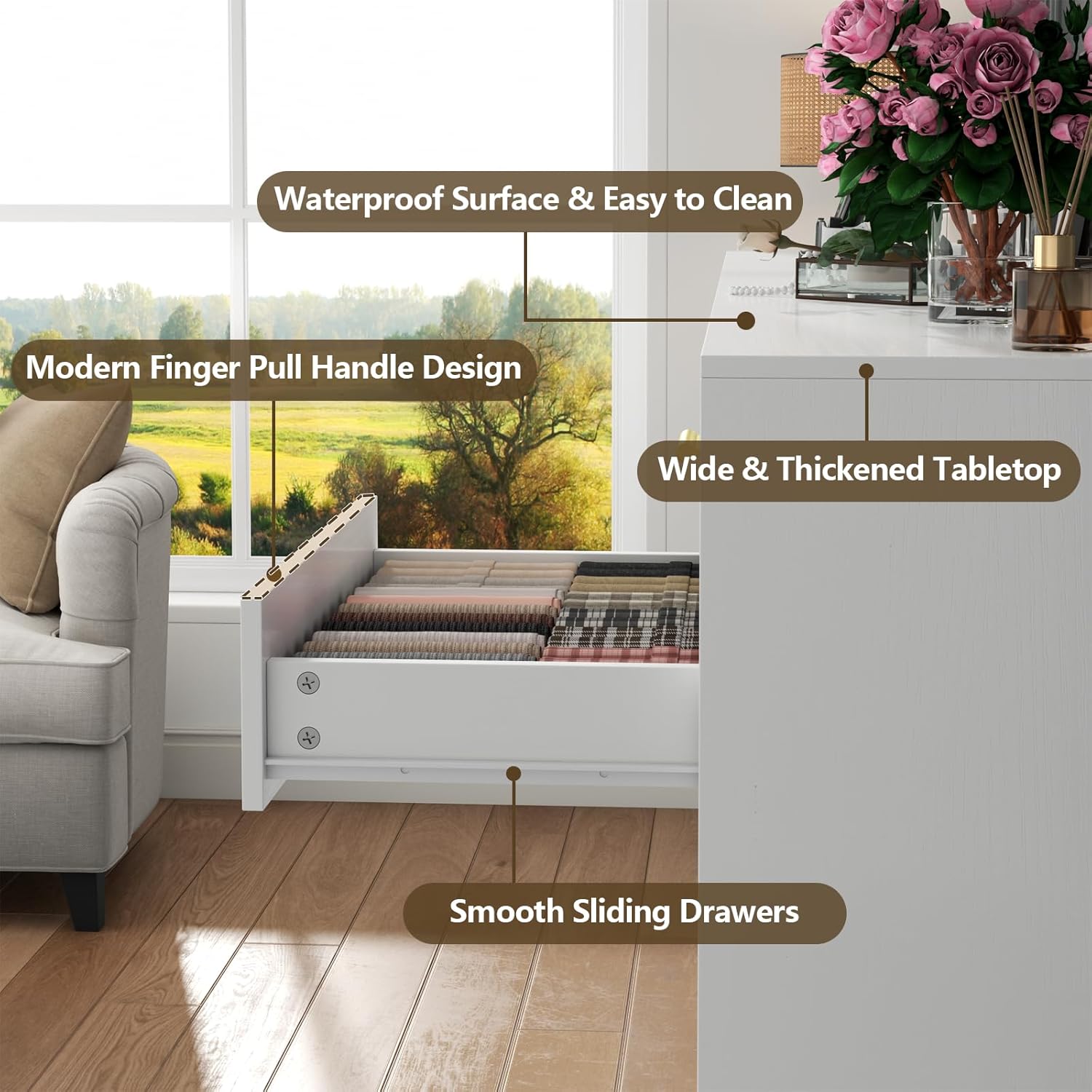 10 Drawers Dresser, LED Dressers & Chests of Drawers with Power Outlet, 58" Wide Long Dresser for Bedroom, Modern TV Stand with 1 Open Storage Cubbies (White)