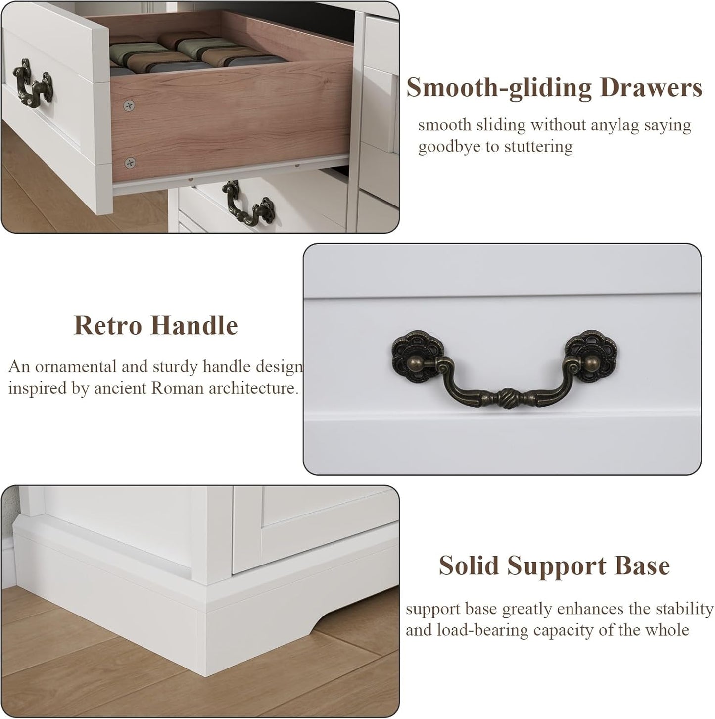 Farmhouse 10 Drawer Dresser, 52 Inch White Chest of Drawer Dresser for Bed Room with Vintage Handle, Storage Dressers Organizer for Bedroom, Living Room and Hallway