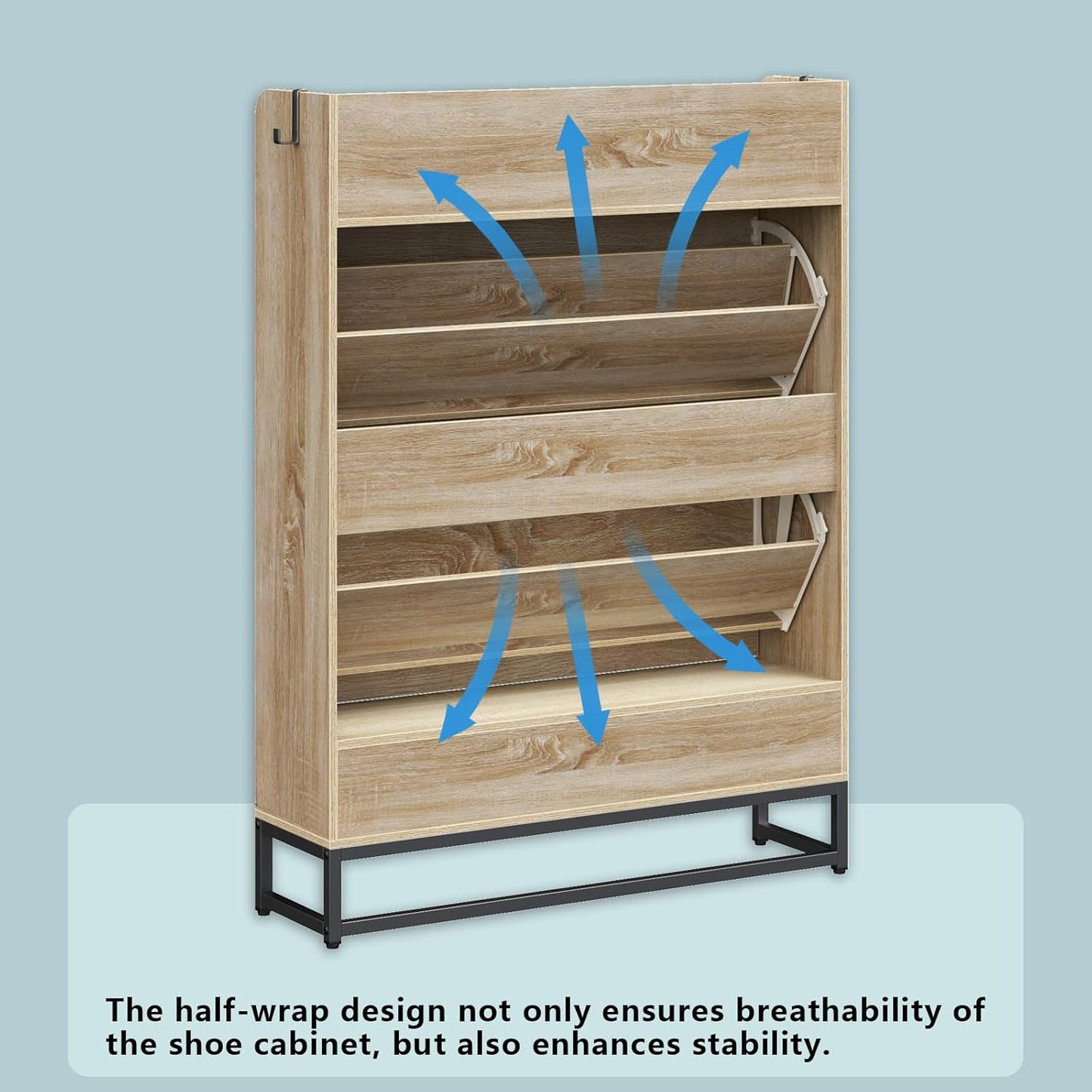 Shoe Cabinet with 2 Flip Drawers, Free Standing Shoe Storage Organizer Cabinet with Rattan Doors for Entryway, Narrow Shoe Rack Cabinet (Natural)