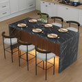 63" Large Imitation Marble Dining Table for 4-6 People(Patent Pending), Island Table with LED Lights, Mordern Marble Stripes Kitchen Dining Table with Grille design for Dining Room,Living Room,White
