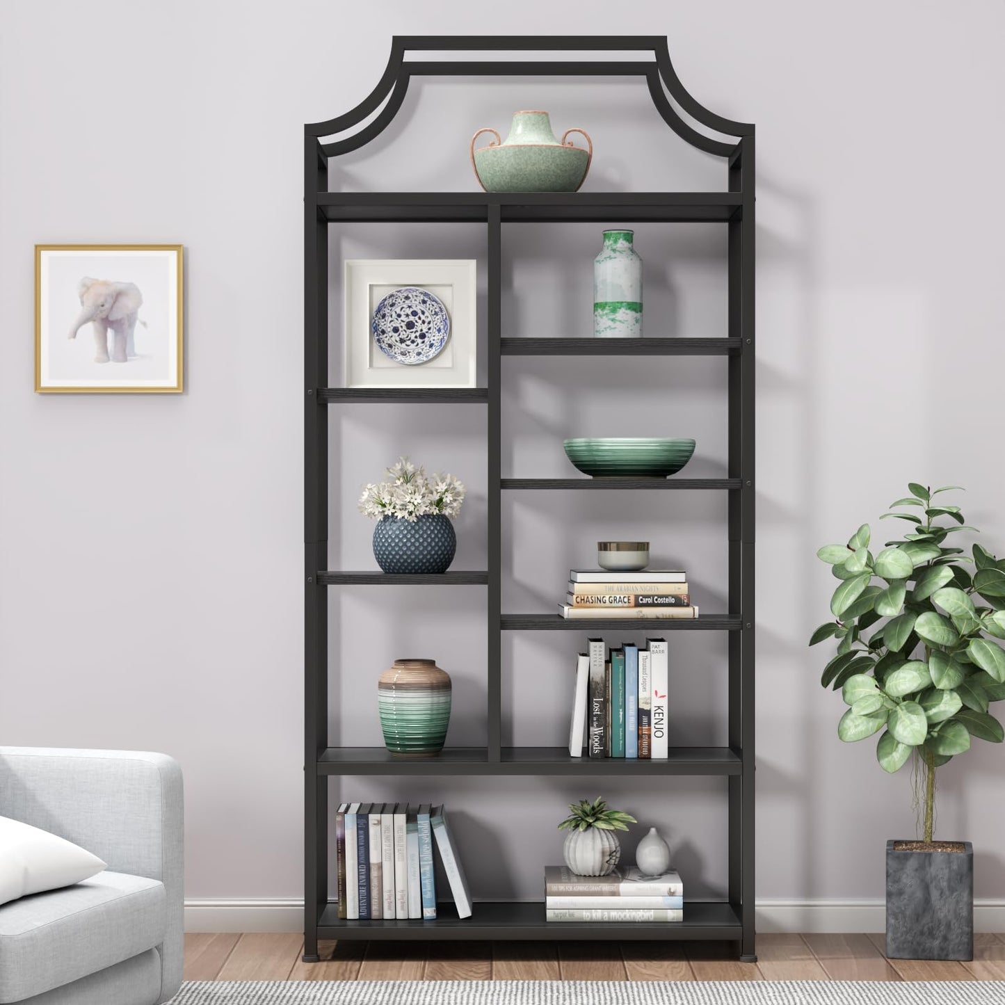 Lux Etagere 8-Tier Open Shelf Bookcase – 70.87" H x 31.5" L, Modern Metal Frame with Gold Finish & White Shelves, Tall Storage Display for Bedroom, Home Office & Living Room (Gold)