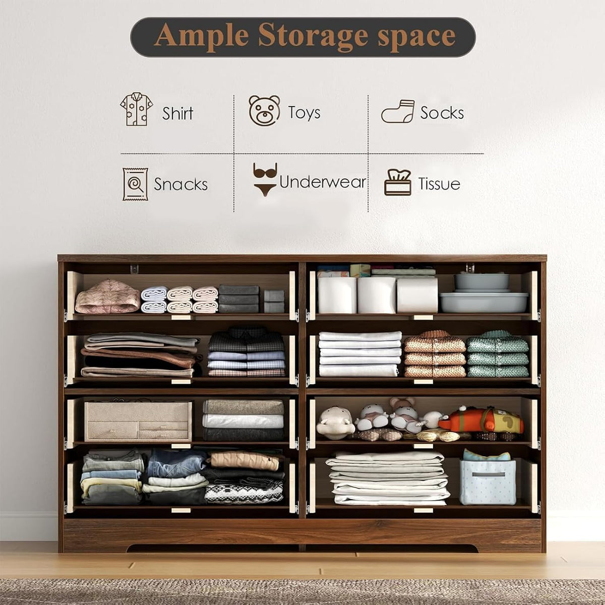 8 Drawer Dresser for Bedroom,48"Wide Modern Chest of Drawer w/ Metal Handle