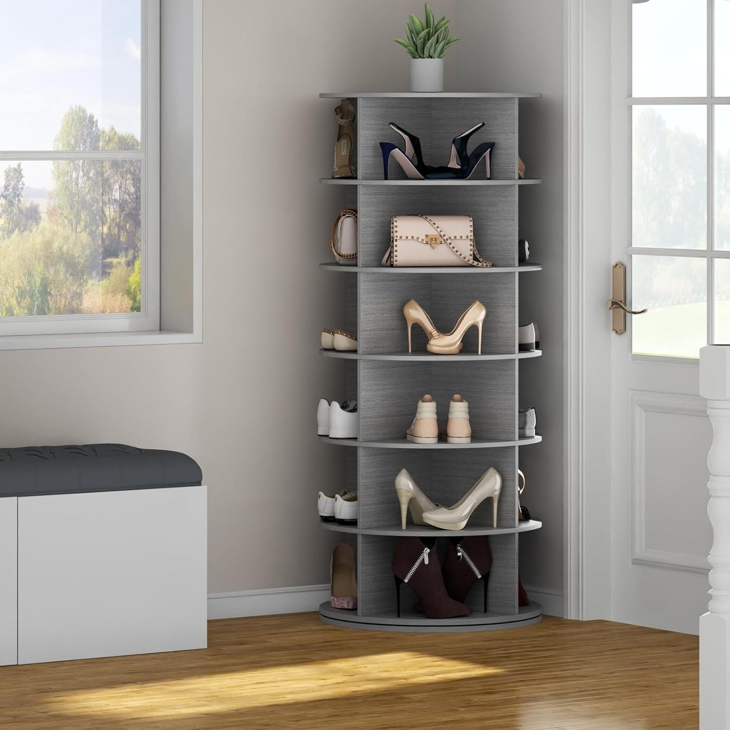 Rotating Shoe Rack, 6-Tier Spinning Shoe Tower, Free Standing 360°Revolving Shoe Storage Organizer Lazy Susan Shoe Rack for Entryway Living Room Hallway