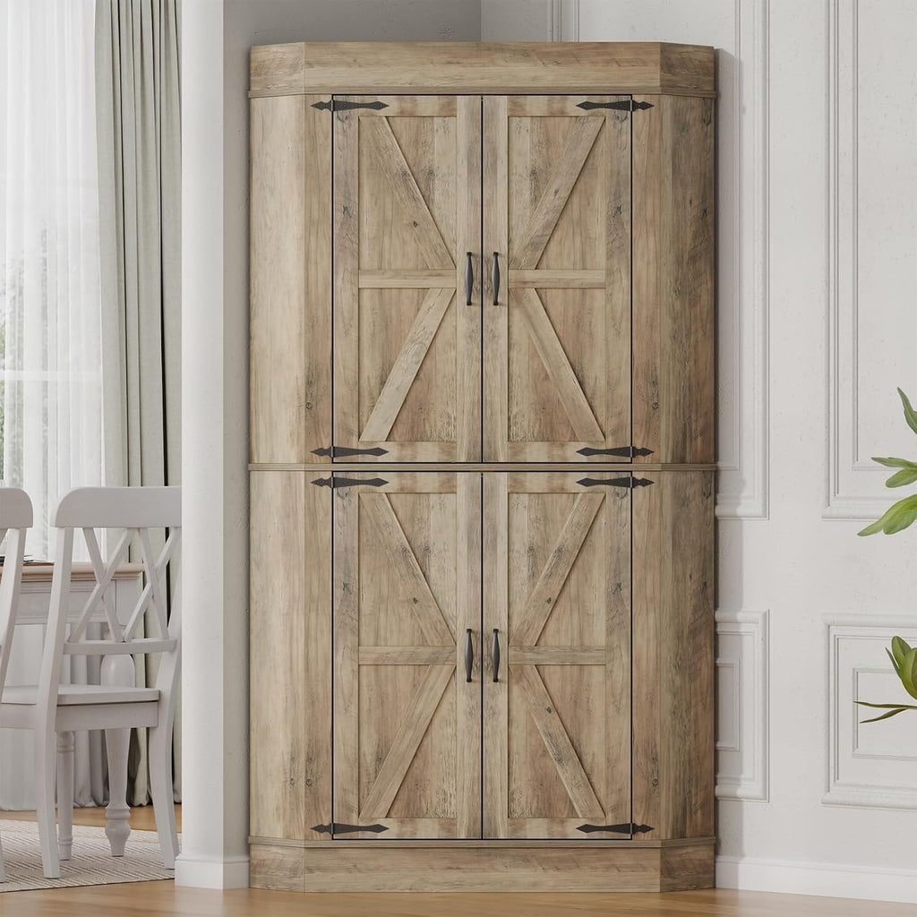 71" Tall Corner Cabinet,Kitchen Pantry Storage Cabinet with Doors & Shelves