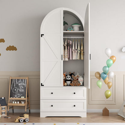 74.8" White Armoire Wardrobe Closet with 2 Drawers and 2 Doors, Tall Bedroom Freestanding Armoire Storage Cabinet with Shelves, Wood Large Wardrobe Combination for Hanging Clothes (White)